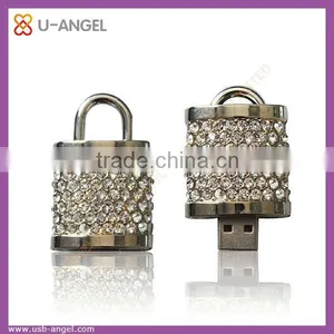 Good Design Flash USB Drives Wedding Gift, Lock Shape USB Pen Drive With Crystal Diamond 8GB thumbnail-1
