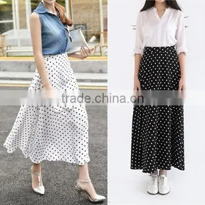 Stylish Lady Women Sweet Medium Elastic Waist Dot Chiffon Mild-calf Casual Pleated Skirt thumbnail-4