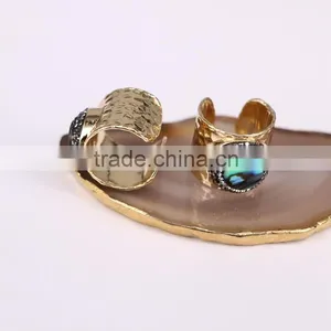 Wholesale Abalone Shell Gold Plated Jewelry Rainbow Abalone Shell Ring thumbnail-2