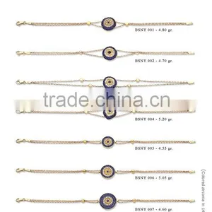 14K Solid Gold Turkish Evil Eye Bead Charm Bracelet thumbnail-1
