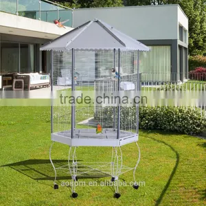 Pawhut 44"L Hexagonal Aviary Bird Flight Cage - Gray/White thumbnail-1