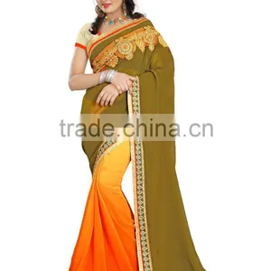 Surat Hot Selling Weightless Padding Embroidery Sarees thumbnail-1