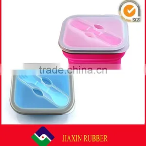 Portable 600ml Foldable Silicone Lunch Box Safe Use in Freezing Microwave One Compartments thumbnail-4