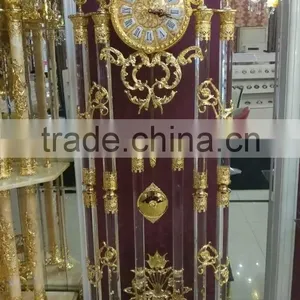 Large Size Gold Gilded Floor Clock, 24K Gold Plated Brass Mounted Crystal Clock With Marble Base thumbnail-5