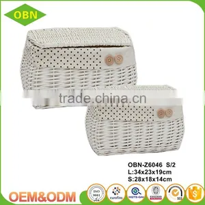 Manufacture Direct Sales Home Decorative White Willow Wicker Storage Sundry Basket With Cover and Lid thumbnail-1
