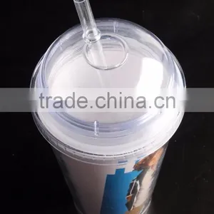 16 Oz Plastic Clear Dome Lid Double Wall Tumbler With Straw thumbnail-1