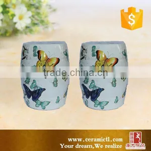 Butterfly Patterns White Ceramic Drum Stools thumbnail-1