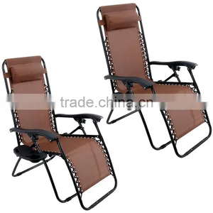 2 Pack Garden Pool Brown Folding Zero Gravity Lawn Chair thumbnail-1