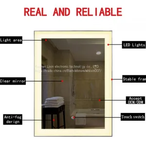 Extend Width Illuminate Bath Mirror Aluminum Edging Series, LED Light up Mirror With Anti Mist Film thumbnail-2