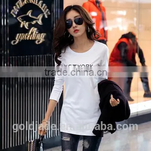 Customized Manufactorying 100% Cotton Long Pattern Long-sleeve T Shirt for Ladies thumbnail-5