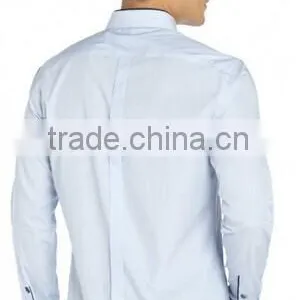 Blue Hairline Striped Cotton Woven Button Front Shirt (201411112) thumbnail-2