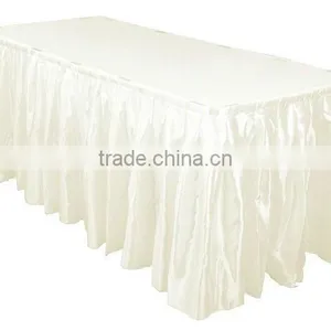 14ft Accordion Pleat Satin Table Skirt Ivory thumbnail-1