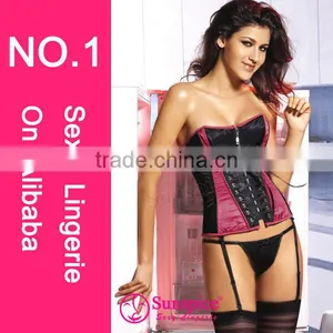 2015 New Style Top Quality Pleather Satin Lingerie Costume Sexy Busty Corset Bustier thumbnail-2