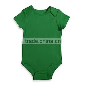 Short Sleeve Blank Baby Romper in Green,custom Plain Baby Rompers Cotton thumbnail-1