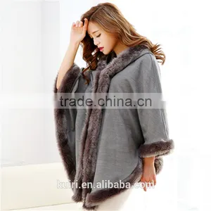 New Winter Warm Elegant Faux Mink Collar Fur Hooded Cape Plaid Sleeveless Women Coat thumbnail-4