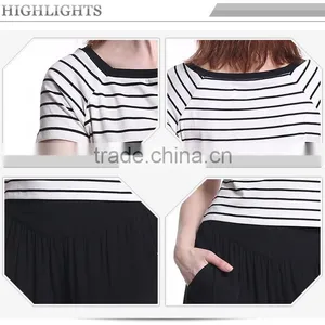 China Manufacturer Striped White Short Sleeve Ladies T-shirt thumbnail-6