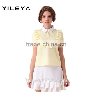 Cute Neck Designed Young Ladies Models Short Sleeve Blouse thumbnail-3