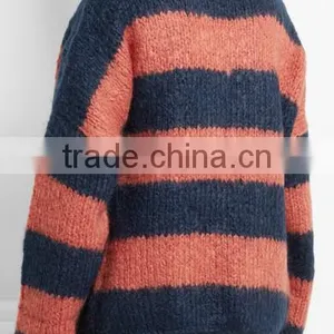 Striped Design Women Cashmere Sweater With Dropped Shoulder thumbnail-3