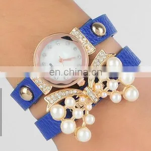 European Fashion Ladies Bracelet Watch Bowknot Retro Winding Watch Butterfly Pearl Bracelet Watches thumbnail-1