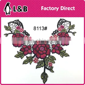 Hot Sale 3D Embroidery Trim Red Flower Collar for Lady Clothing thumbnail-4