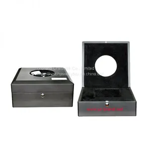Customized Size Logo Watch Box Matt Wood Vintage Locked Watch Box With Round Glass Window on the Lid thumbnail-1