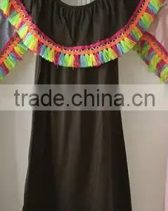Children's off the Shoulder Dress With Multi Colour Tassle thumbnail-1