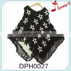 Women Crochet Knit Acrylic Pullover Poncho Sweater Pattern With Lace thumbnail-1