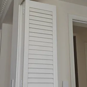 White Color 100% Custom Made Basswood Window Shutter Bi-folding Panels With Tracking Rail thumbnail-3