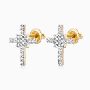 Shining Star Jewelry Hip Hop 925 Sterling Silver Square Cross Stud Earrings thumbnail-2
