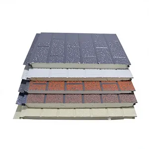 Wood Brick Grain PU Insulated Metal Wall Panel Weatherproof Exterior Renovation Siding Prefab House Villa Workshop Wall Cladding thumbnail-4