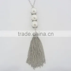 FASHION BIG PEARLS BEADS PENDANT CHAIN TASSEL NECKLACE EARRING SET thumbnail-2