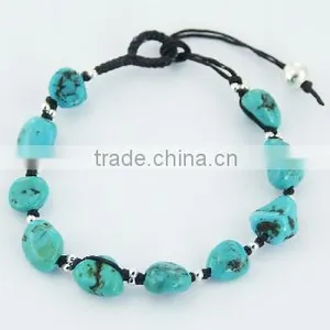 Macrame Bracelet Turquoise Gemstones & Silver Spheres thumbnail-1