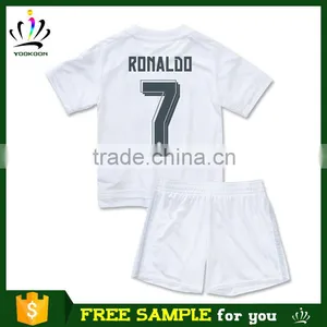 Real Free Sample to Euro Cheap Soccer Uniform Camisa Del Madrid Soccer Jersey for Kids Thai Quality Football Jerseys for Baby thumbnail-1