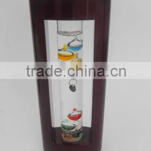 7" Multi Color Galileo Thermometer in Cherry Finish Wood Stand thumbnail-1