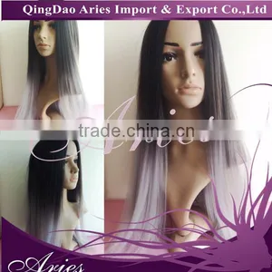 24" Long Straight Black to Grey Heat Resistant Lace Front Hair Wig thumbnail-1