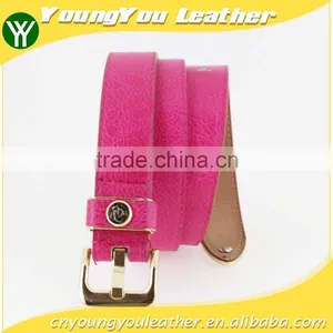 2015 Women's Fashion Pink PU Leather Belts Women With Smooth Gold Buckle Belt thumbnail-1