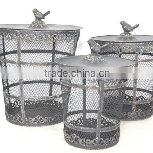 110690NL - S/3 Round Metal Wire Basket Storage Box thumbnail-1