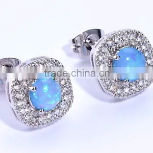 .925 Sterling Silver Earrings White CZ Cubic Zirconia Opal Cluster Stud Earrings For Children & Women thumbnail-1
