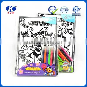 2016 New Style Flocked Cloth Coloring Book Set With 6pcs Water Color Pen for Kids Quality Choice thumbnail-5