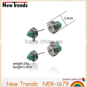 Newest Fashion Double Geometrical Turquoise Earring Stud Hot Sale thumbnail-1