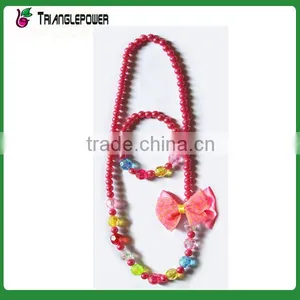 Candy Colorful Beaded Necklace Bracelet Set With Bow Ties and Flowers for Children thumbnail-1