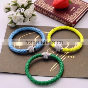 2016 New Mix Leather Wrap Wristband Cuff Punk Magnetic Rhinestone Buckle Bracelet & Bangle for Unisex Gift/ thumbnail-5