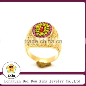 New Products 2015 Colorful Rhinestone Yellow Gold Plated Stainless Steel Rings thumbnail-2