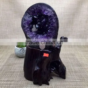 Natural Rock Amethyst Geode Crystal Cluster Bonsai Ornaments For Sale thumbnail-1