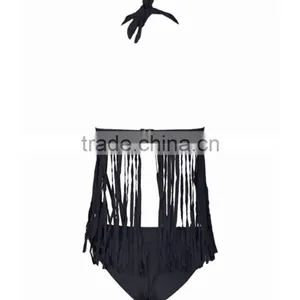Domi Sexy Halter Fringe Bikini Solid Hot Open Girl Beach Bikini thumbnail-4
