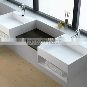 Wall Mounted Acrylic Solid Surface Wash Basin / Stone Resin Wall Hung Acrylic Solid Surface Basin/ Artificial Stone Resin Basin thumbnail-1
