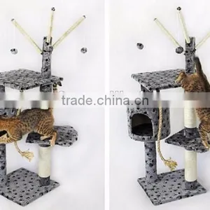 Paw Print Bungalow Cat Furniture Condo House Scratcher Multi Level Cat Activity Tree thumbnail-3