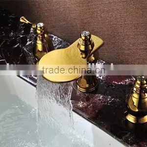 Golden Glass Waterfall Faucet,Double Handle Lavatory Automatic Mixer Tap,Cheap Water Faucets thumbnail-2