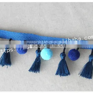 Newest Design Handmade 4.5cm Width Beaded Pompom Fringe Wholesales thumbnail-5