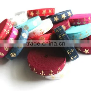 5/8" Fold Over Elastic Red With Gold Stars - Pattern, Metallic, Printed Elastic Band thumbnail-4